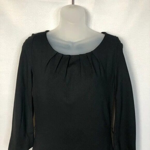 Trina Turk Black Long Sleeve Pleated Neckline A-Line Shift Dress 4 - Picture 10 of 11